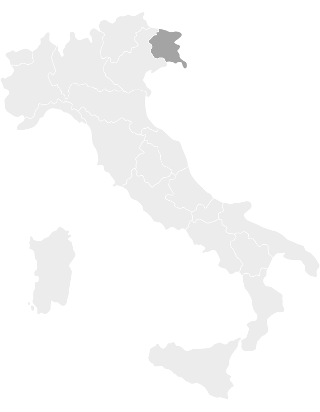 Kaart van Italië met de regio Friuli-Venezia Giulia gemarkeerd